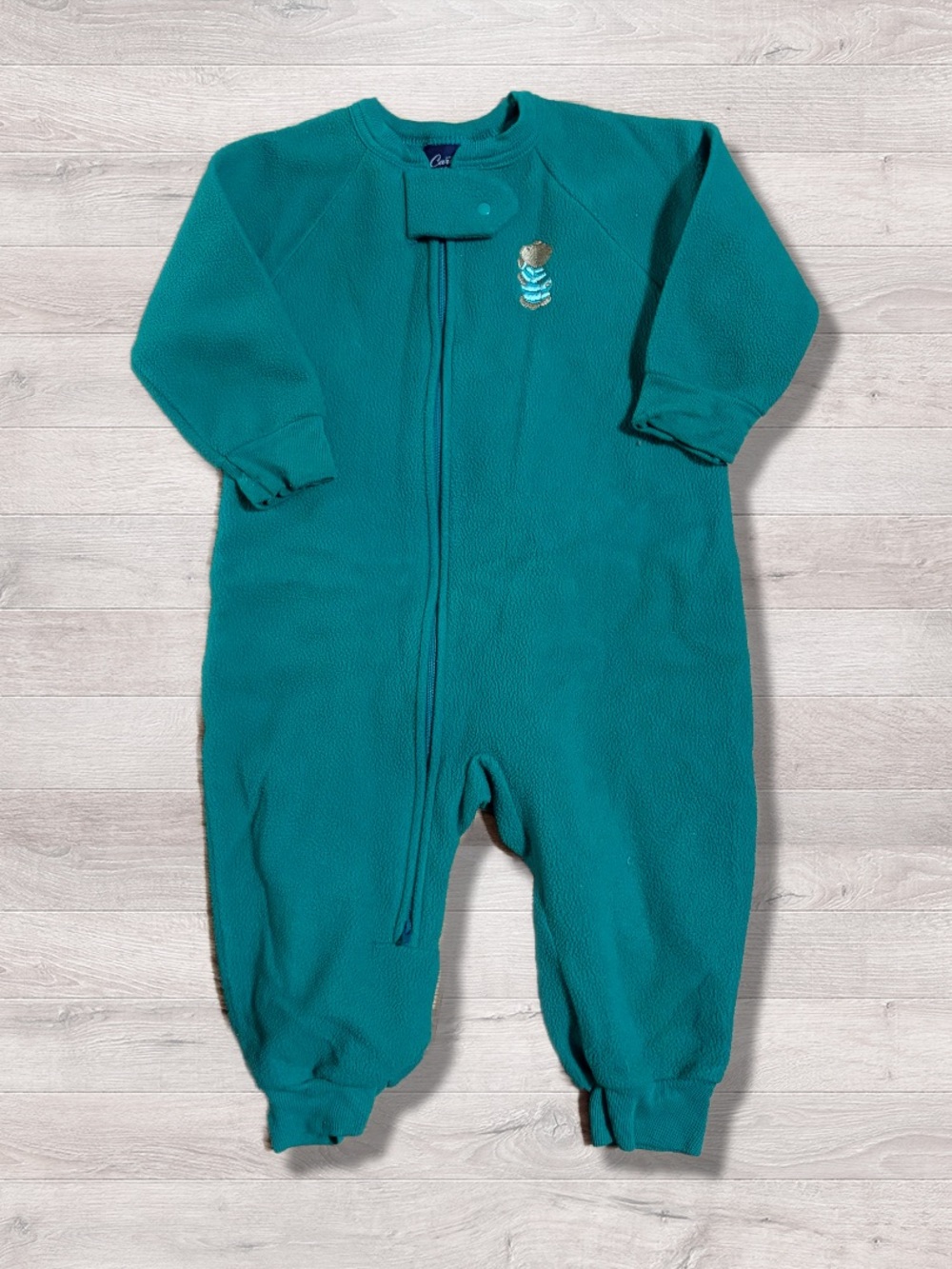 Vintage Carter's Green Fleece Footless Sleeper Pajamas 2T Bear Open Feet